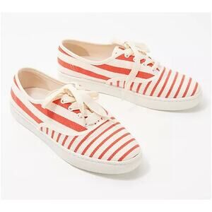 Soludos Marin Striped Sneaker Poppy Red Size 7 Woven Lace Up Ortholite Footbed